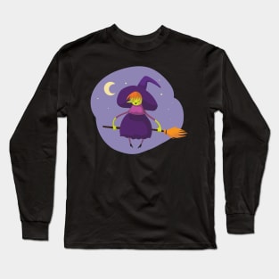 Witch Flying on Broomstick on a Starry Night Long Sleeve T-Shirt